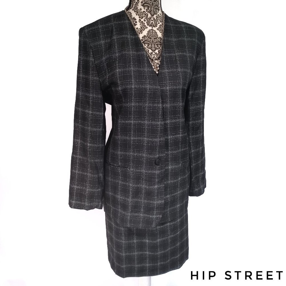 NORTON MCNAUGHTON Vintage 90s LS Plaid Long Jacket & Skirt Suit 14P